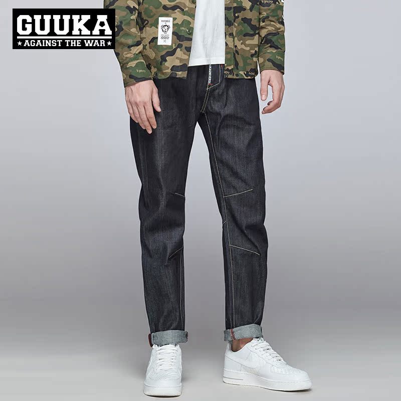 Guuka/古由卡潮牌牛仔裤原创设计重磅丹宁原浆原色牛仔长裤潮裤