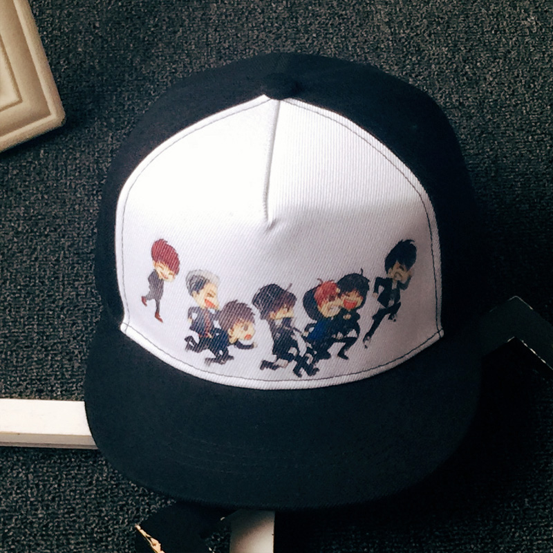BTS同款帽子防弹少年团棒球帽卡通个性嘻哈帽可定制平沿帽潮男女