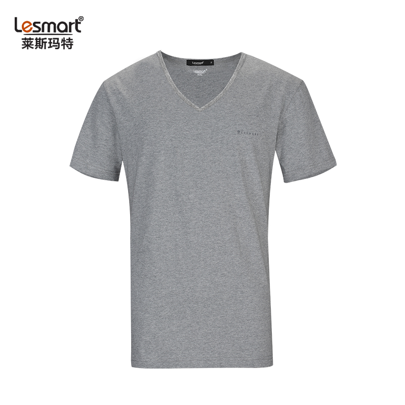 莱斯玛特lesmart男装新款T恤 纯棉短袖修身T恤纯色V领打底衫男T恤