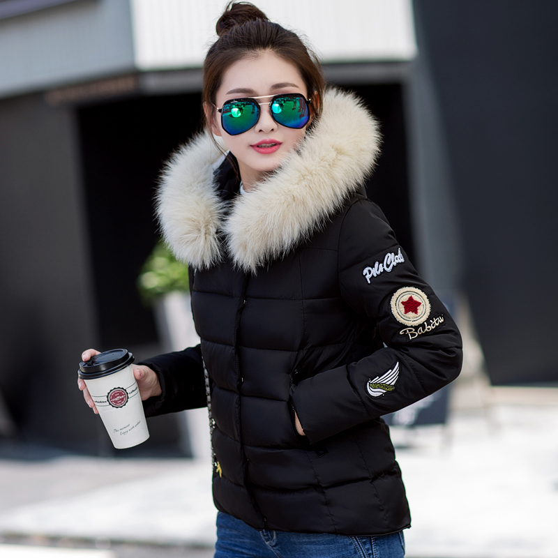 2016新款冬季韩版加厚女棉衣短款修身大毛领棉袄羽绒棉服女装外套