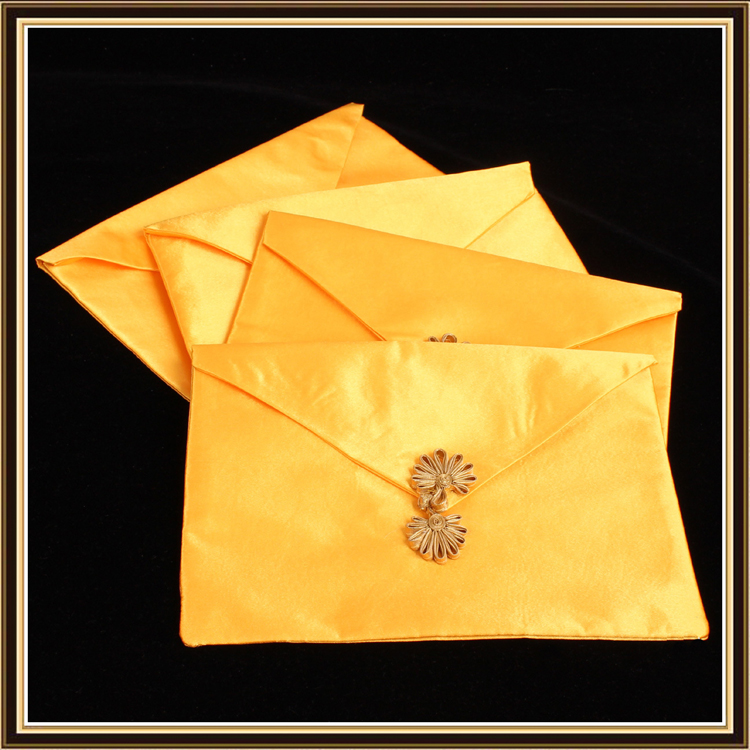 佛教用品包经袋纯色金黄三角盖经书袋光板翻盖经书袋盘扣文件袋子