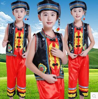 儿童苗族服装少数民族舞蹈演出服壮族土家族佤族幼儿园彝族服装男