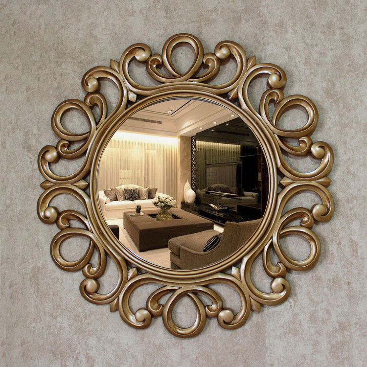 欧怡欧美式立体雕刻墙壁玄关壁挂镜子装饰圆镜子墙面镜浴室镜挂镜