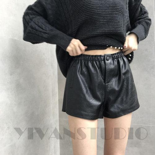 YIVAN / 原创设计花苞边皮短裤