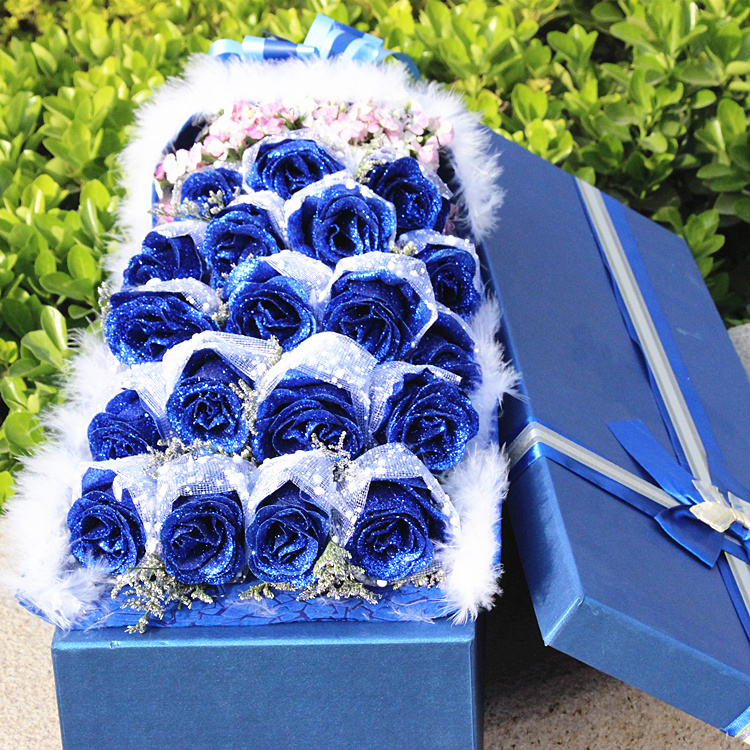 蓝色妖姬礼盒玫瑰花束生日表白520鲜花速递北京同城店全国送花