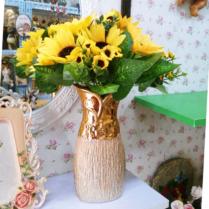 欧式家居摆饰 漂亮的金色花瓶（不含花） 桌面摆件 包邮
