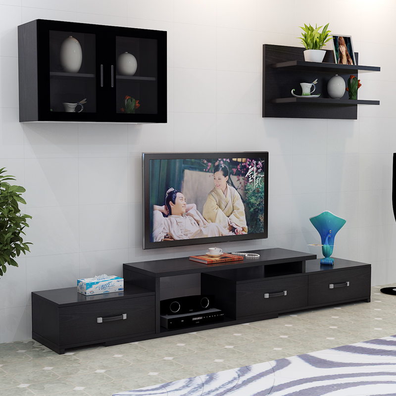 现代简约小户型可伸缩电视柜 电视墙组合壁柜地柜茶几组合
