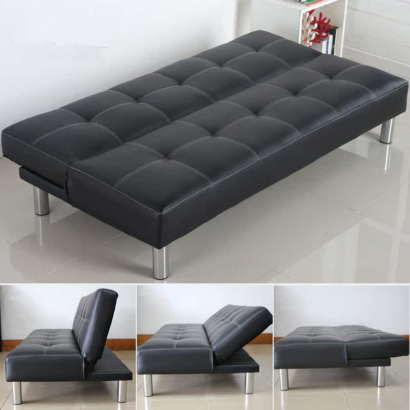 新款皮沙发床可折叠多功能皮艺两用办公室书房1.8米单人床黑色