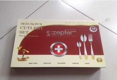 特价包邮 zepter24件套西餐餐具刀叉6人组合套装高级镀金雕花热卖