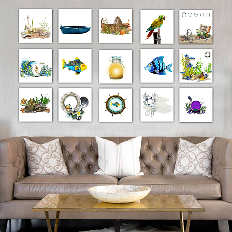 地中海风格客厅现代简约沙发背景墙三联画水晶木板画壁挂画装饰画