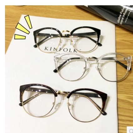 韩国ulzzang原宿透明猫耳朵百搭透明金属框架古着眼镜 镜框眼镜架