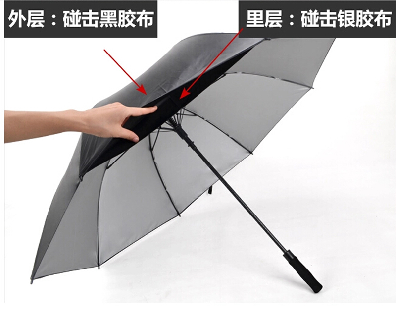 直杆小黑伞高尔夫长柄黑胶伞双层超强防晒遮阳伞防紫外线晴雨伞