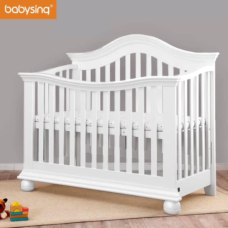 babysing欧式婴儿床童床游戏床可加长松木宝宝床新生儿床水性漆床