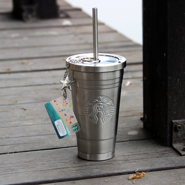 正品 星巴克杯子银色不锈钢吸管杯 夏季冰杯限量款浮雕logo随行杯