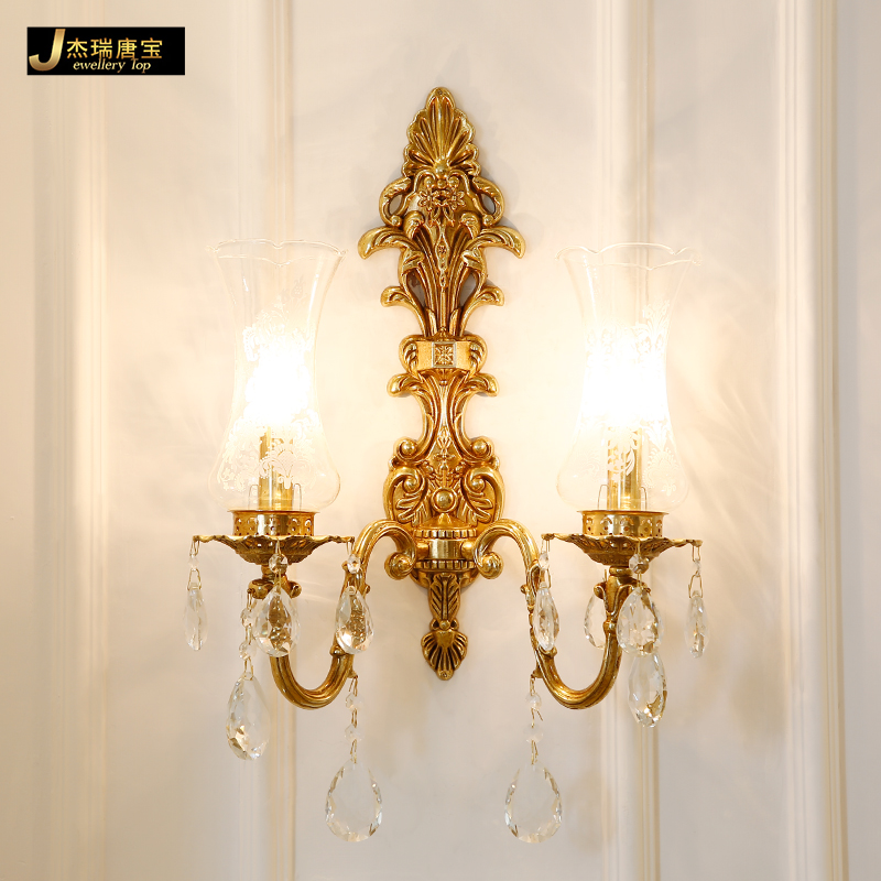 杰瑞唐宝 欧式全铜水晶壁灯 客厅背景墙美式奢华卧室床头过道墙灯