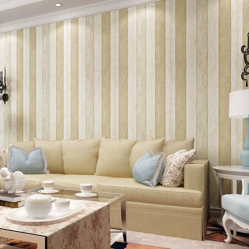 地中海竖条木纹蓝色壁纸简约现代宽条纹电视书房卧室沙发背景墙纸
