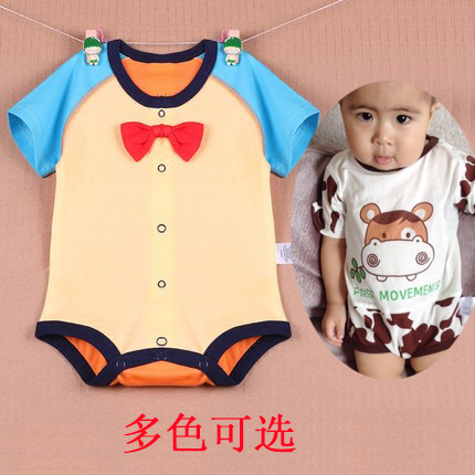 婴儿连体衣夏季新生儿0-3-6-12个月宝宝纯棉短袖三角哈衣包屁爬服
