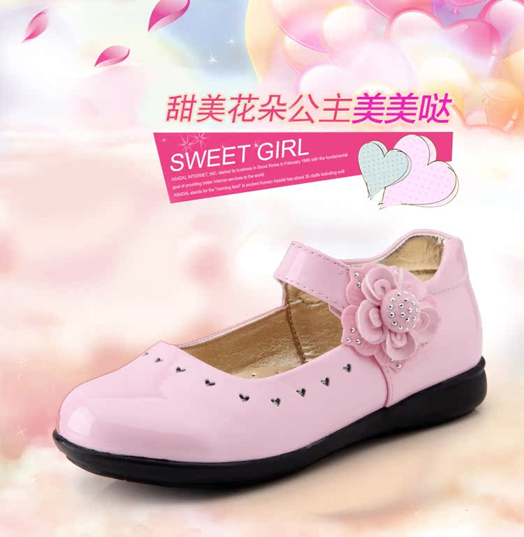 2016秋新款女中大童公主女童黑色皮鞋表演鞋粉色女童鞋白色3-10岁
