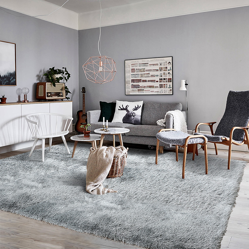 地毯客厅欧式现代简约茶几垫子长毛卧室床边飘窗加厚纯色灰色定制