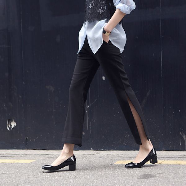 2016夏季海外韩国代购微喇裤女修身韩版黑色开叉九分裤女个性设计