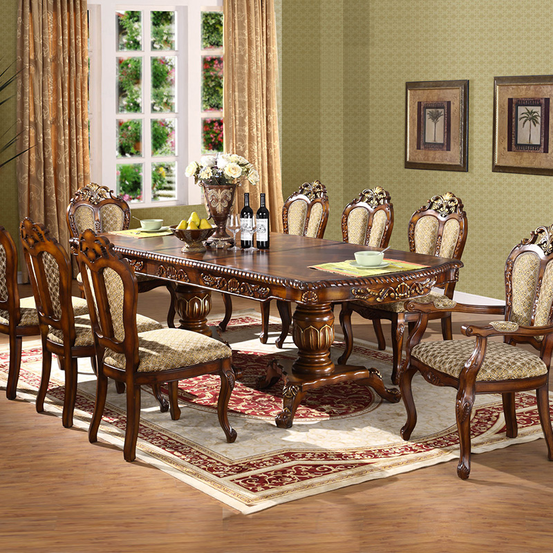欧式餐桌美式实木长方形餐台新古典法式雕花餐桌椅组合吃饭桌8人