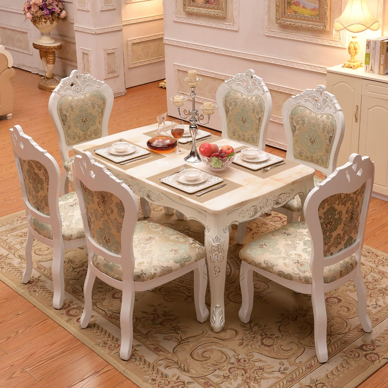 正品包邮 欧式餐桌椅组合 韩式田园大理石餐台 法式实木西餐桌
