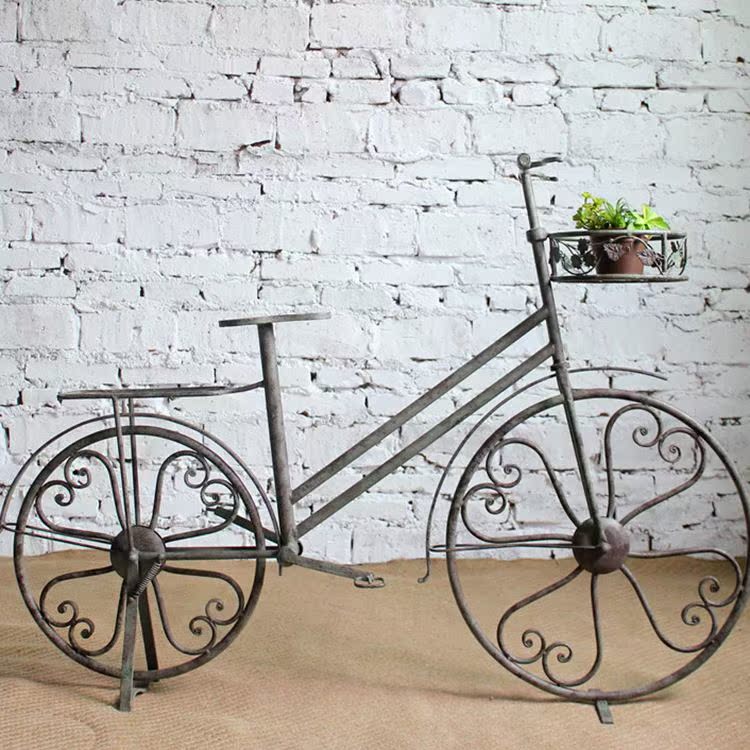 铁艺自行车花架 花园庭院装饰摆件 橱窗陈列摄影道具 孤品