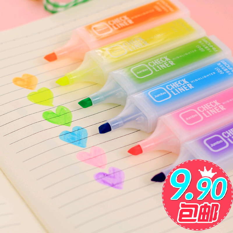 余萌6261韩国文具 爱好彩色磨砂荧光笔记号笔斜粗创意 闪光笔