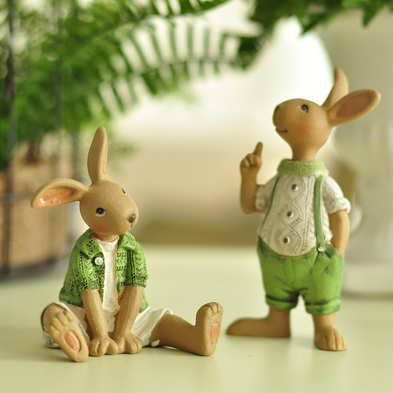 创意工艺礼品装饰摆件 送闺蜜朋友树脂动物绿色兔子客厅摆件