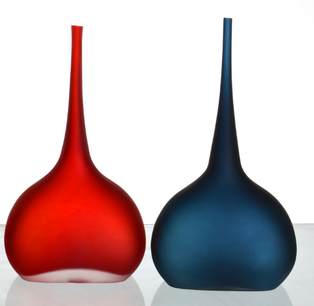 创意新古典玻璃蓝色/红色台面花瓶摆件 样板房玻璃细口花器装饰品