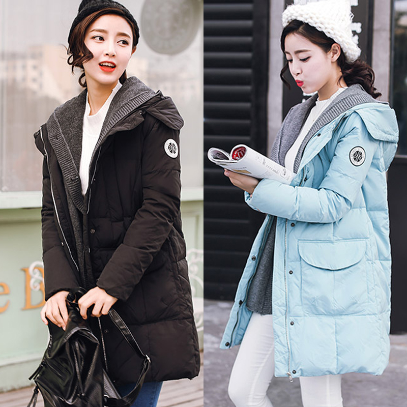 2015冬季新款女装棉袄外套女修身显瘦针织帽羽绒服女中长款韩版