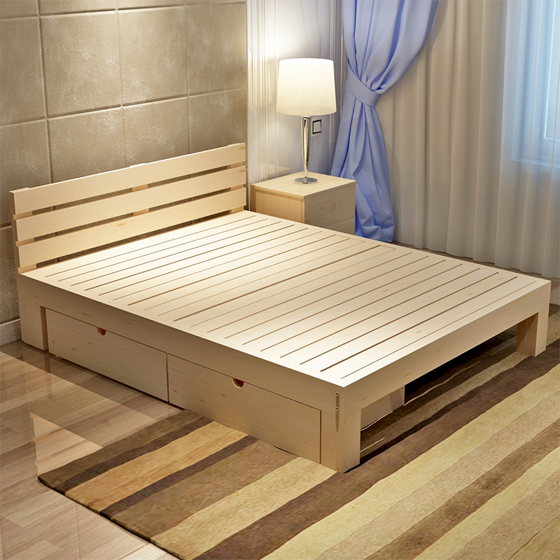 简易实木床1.5 1.8米成人大床松木儿童床1米单人床1.2米中式木床
