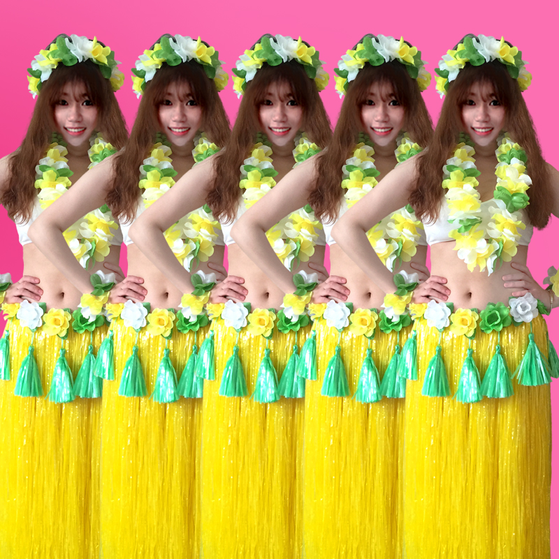 夏威夷草裙 草裙舞服装 表演套装 草裙舞裙成人80CM黄色加厚