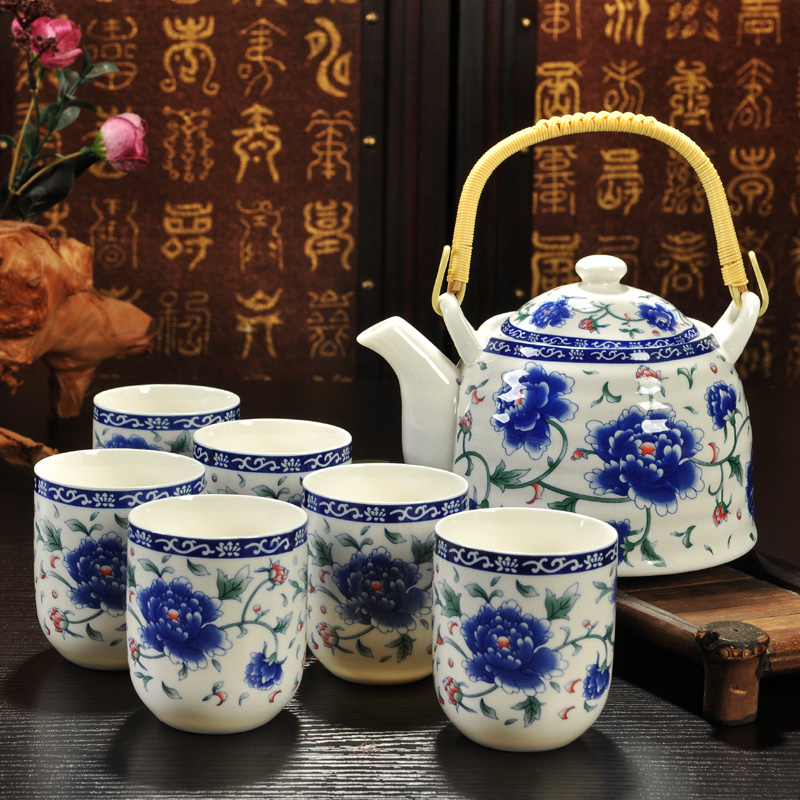 景德镇陶瓷功夫茶具套装提梁大号茶壶茶杯中式整套青花瓷家用特价