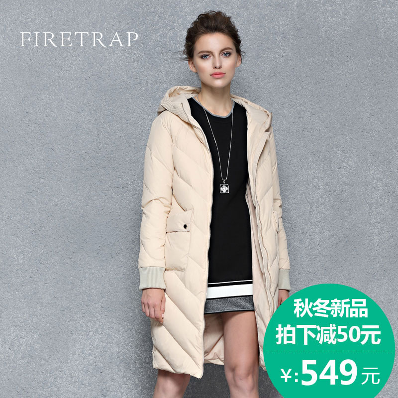 Firetrap欧美高端大牌时尚连帽羽绒服女长款冬季新款女装羽绒衣