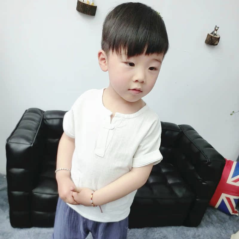 宝宝白色打底衫短袖婴儿 小童T恤4韩版潮1夏季3薄款2纯色0岁男宝