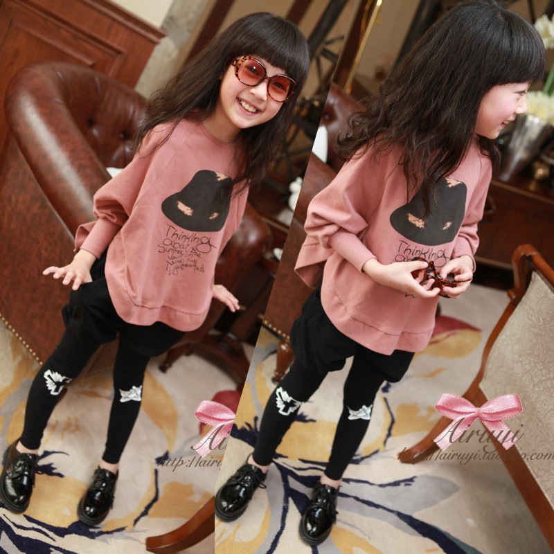 童装女童秋装套装2016新款韩版儿童纯棉两件套长袖小礼帽蝙蝠衫潮