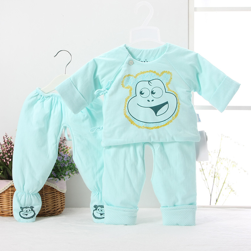 0-6个月婴儿秋衣套装纯棉薄款系带挖背上衣服长袖新生儿包脚秋裤3