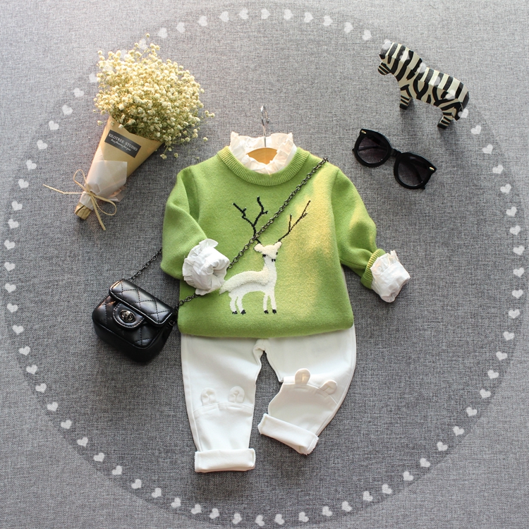 馨菲家2016秋装新款韩国风女童装小童宝宝婴儿小鹿套头毛衣针织衫
