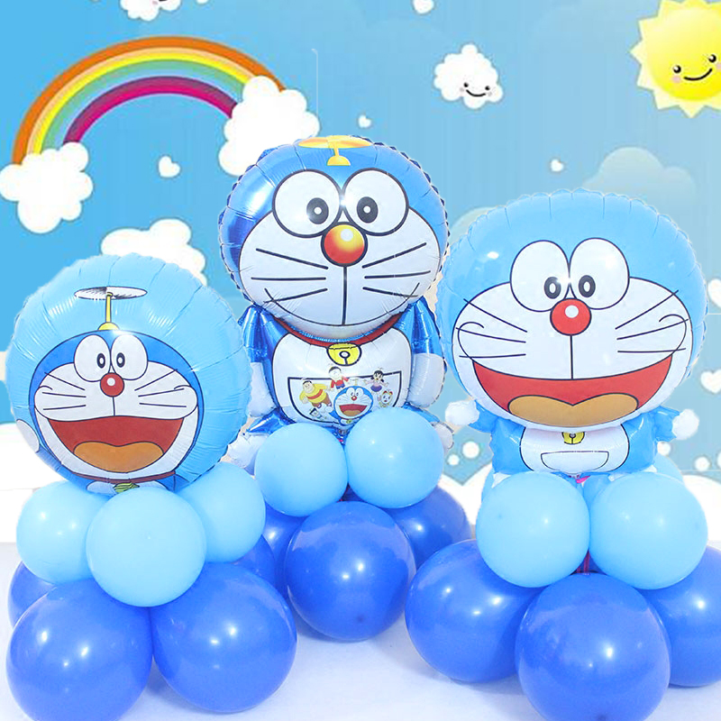 儿童节宝宝满月卡通动画人物叮当猫生日派对布置小立柱气球